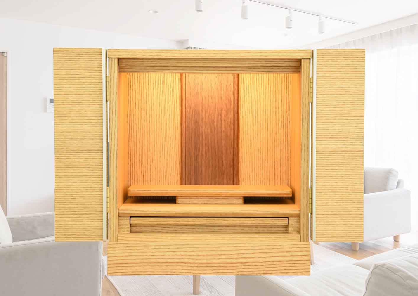 仏壇 シュシュⅢ タモライト 高さ40cm 仏具セットB | お仏壇のはせがわ