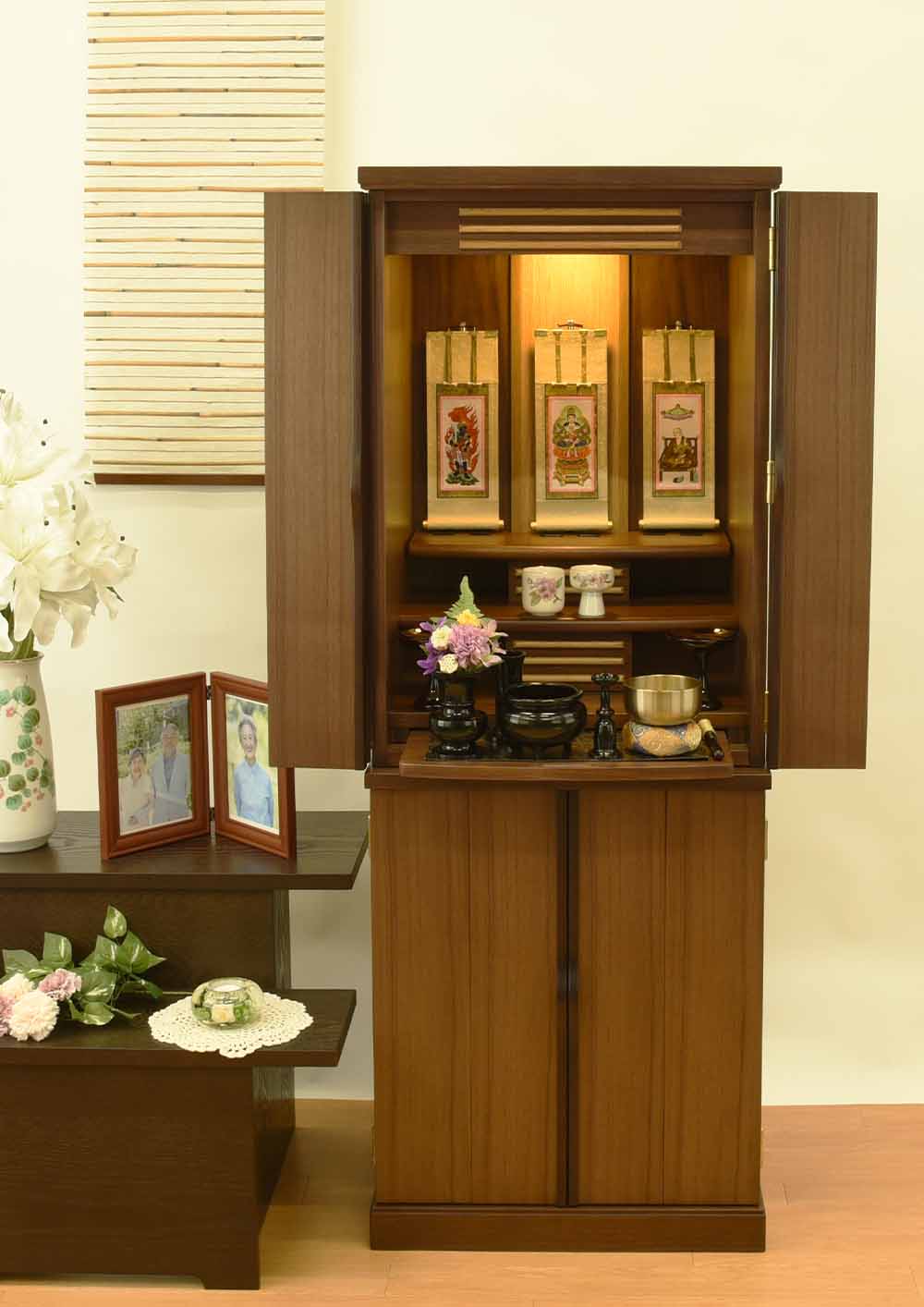 仏壇 願3 (ねがい) ウォールナット 高さ131cm 仏具セットC | お仏壇の