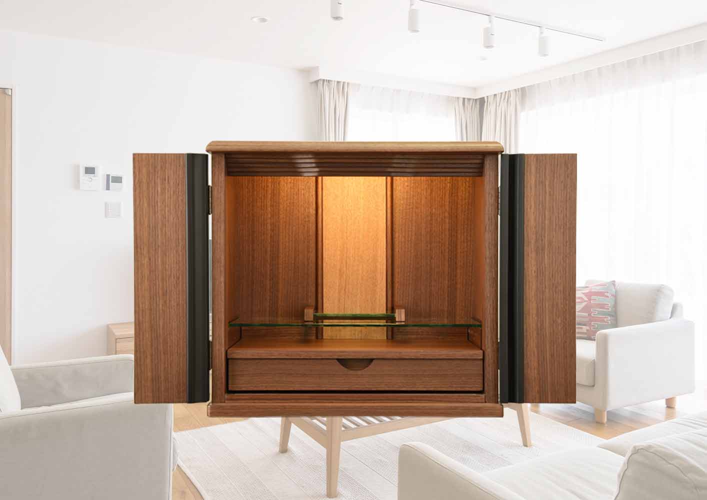 仏壇 桜音Ⅳ (さくらね) ウォールナット 高さ42cm 仏具セットB | お