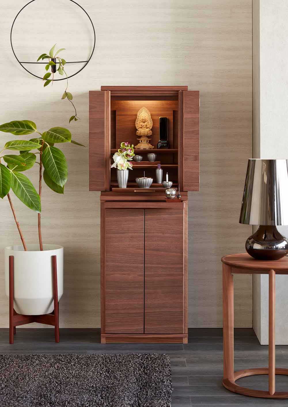 仏壇 HKシェルフレックス ウォールナット 高さ100cm 仏壇+下台セット